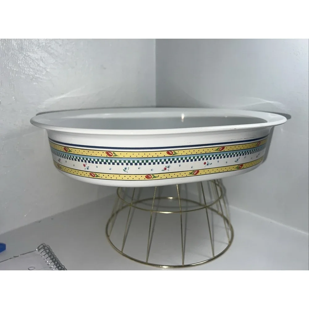 Corning Ware Casserole Dish Oval  2L Classic Elegance C-220-B Floral Yellow Dots